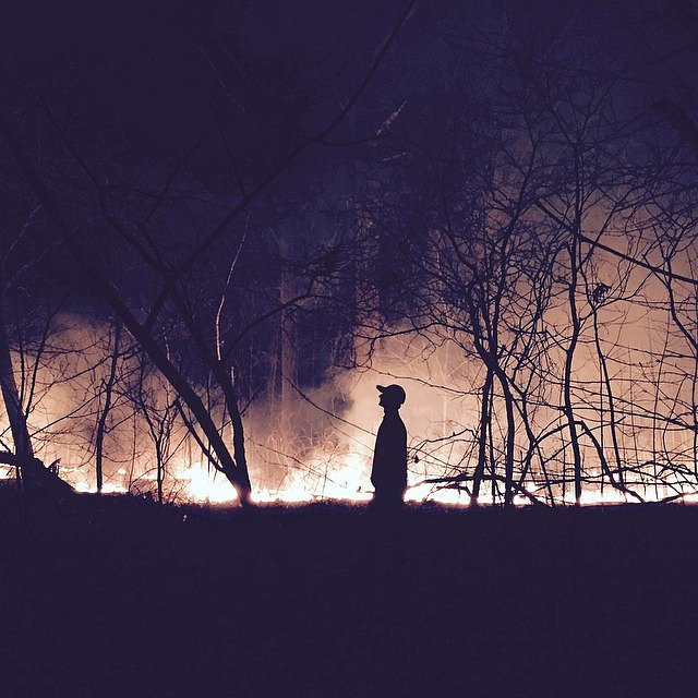 @ayjaykru and I were just running through Prospect Park. I noticed a glare from across the field, so we both ran towards it to find a huge ring of fire burning in the woods. I'm pretty sure I was the first person to report it. I wonder who started the fire in the first place. #ProspectSpark #DontPutItOutWithYourBootsTed #Brooklyn #BrushFire #ProspectPark #NYC #ForestFire #AdventuresOfSteveAndAdrienne