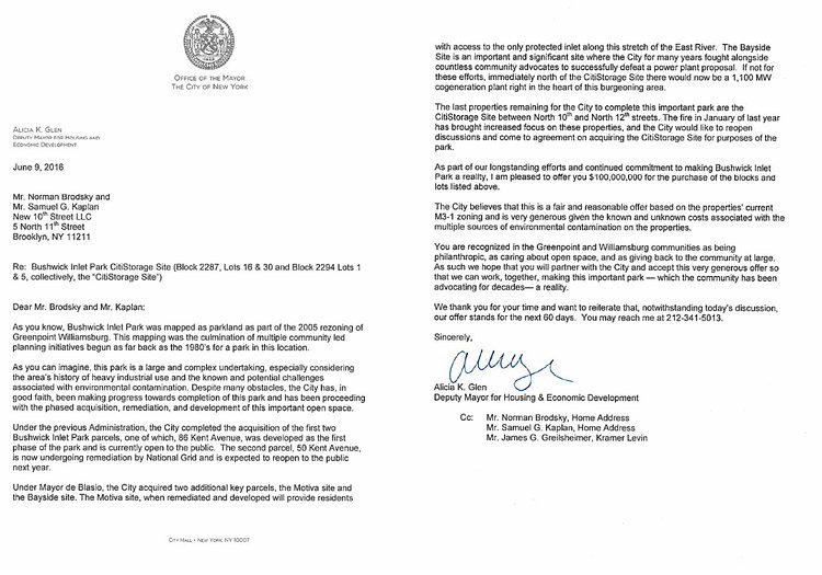North Brooklyn deserves Bushwick Inlet Park. Today, NYC made a formal &amp;
fair offer to acquire the CitiStorage site. https://t.co/ol7PCwd3Rx
