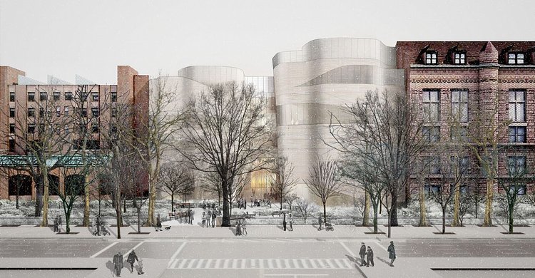 A rendering of the proposed exterior of the new building as seen from West 79th Street and Columbus Avenue.