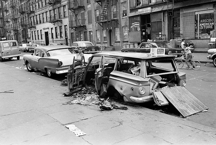 An abandoned car on the Lower East Side. Sept. 3, 1968.