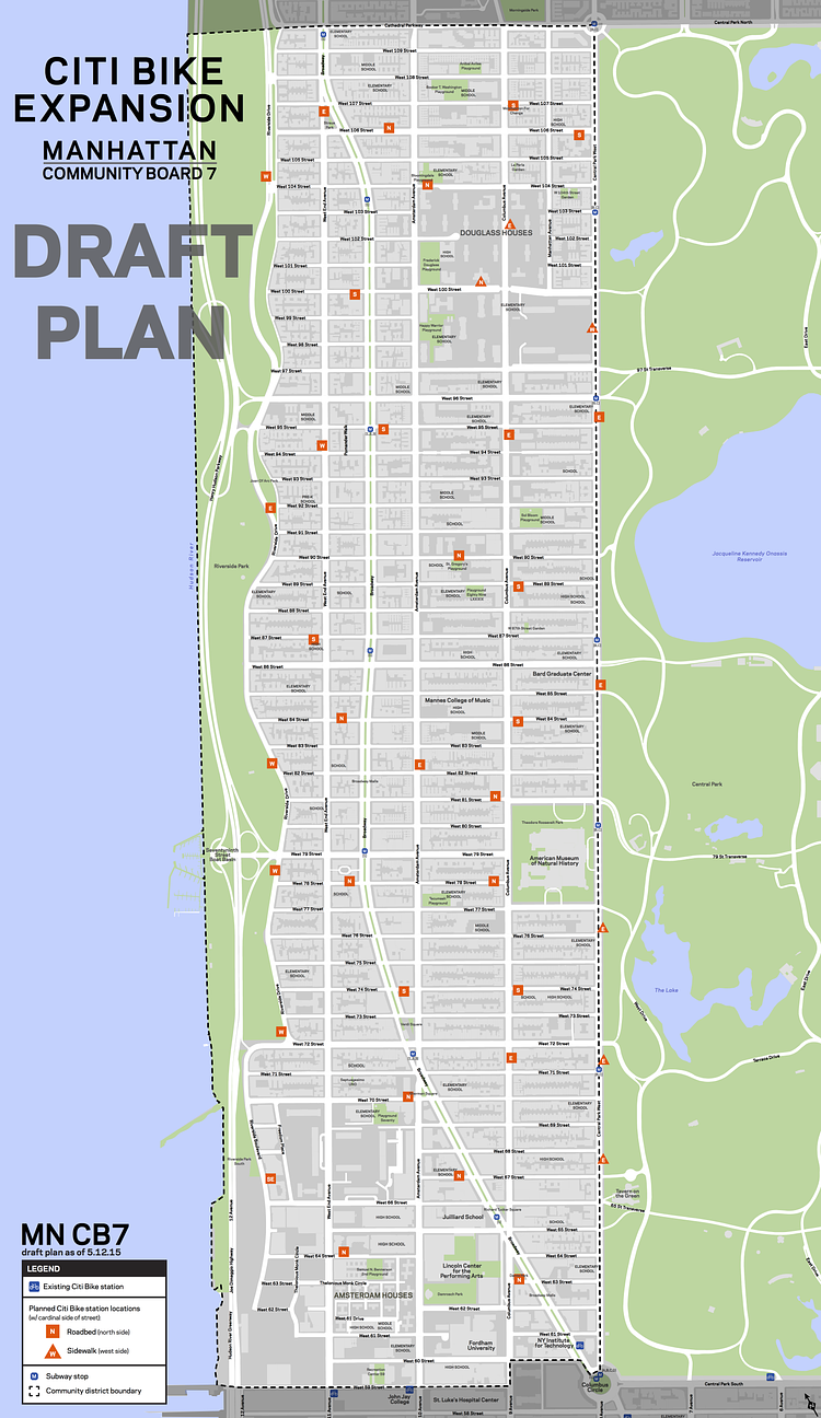 DOT is planning 39 bike-share stations between 62nd and 107th streets