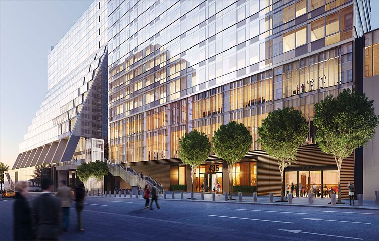 The office towers—the taller of which will measure 67 stories (995 feet)—will each possess a single angled facade and rounded corners. 