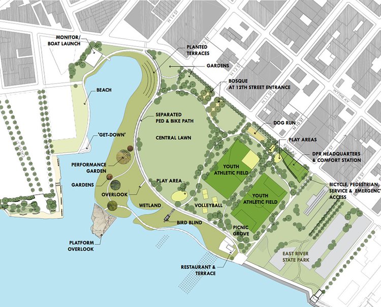 A design from the park, taken from a 2005 Greenpoint – Williamsburg master plan created by Mayor Bloomberg's administration.