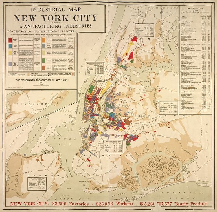 Industrial map of New York City: showing manufacturing industries, concentration, distribution, character