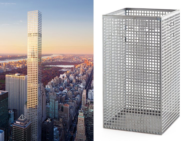 432 Park Avenue is the tallest residential building in the Western Hemisphere. It was inspired, say the architect and developer, by this 1905 trash can by Austrian designer Josef Hoffmann.