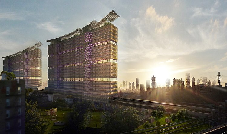 New York City [Steady] Stae linear production towers.