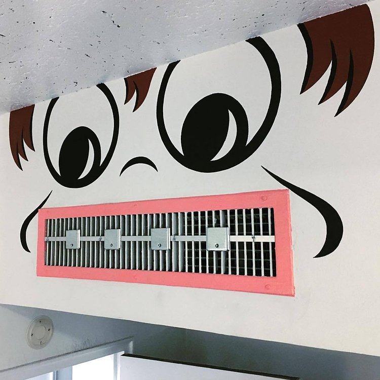 If you ever need a #great #dentist in #newyorkcity You will never find anyone better than #docter #allan #grayson #37 #parkavenue made this piece in his #office #👀 #😬 #cartoonkid with #braces #aircconditioner #vent #mouth #tombobnyc #tombob #dentistart