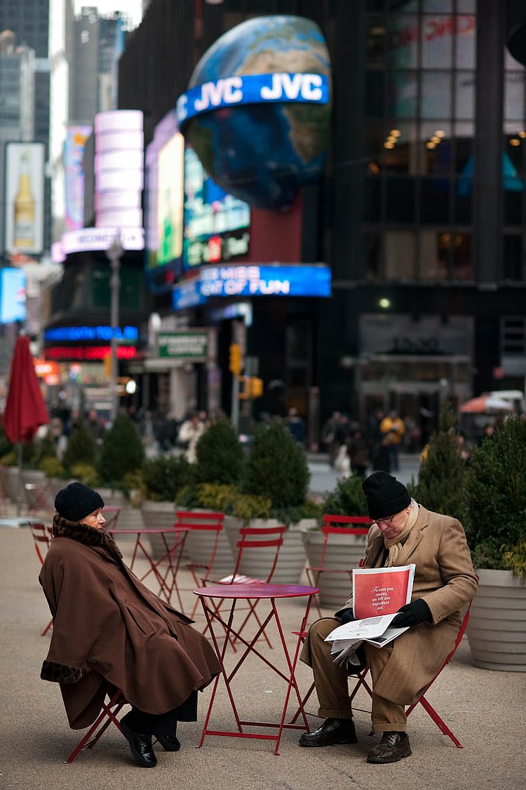 Two Cold Tourists in Times Square