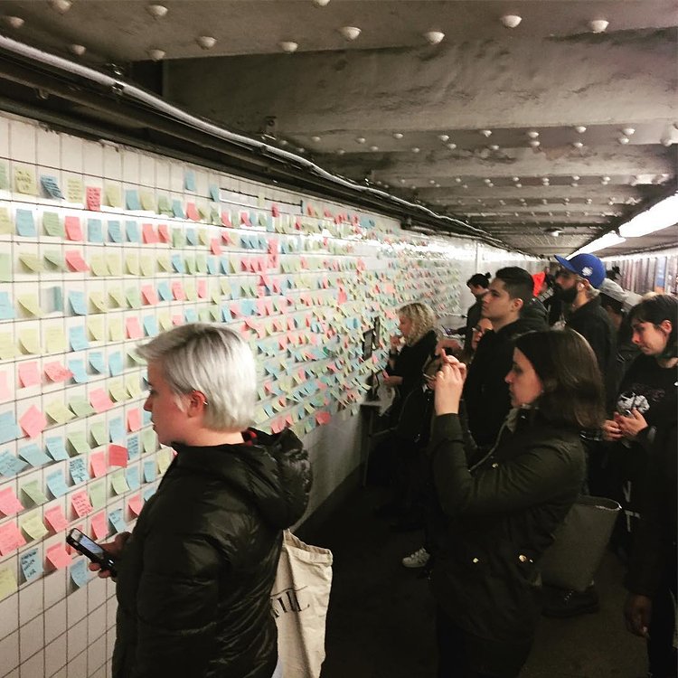 What an amazing day. 1,500 post it's, thousands of people. #subwaytherapy #expressyourself #humanity #subway #nyc #newyork