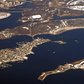 An aerial view of Hart Island (lower right), next to City Island