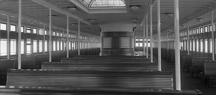 The upper saloon of the ferry boat American Legion, circa 1927. (From the Collection of the Staten Island Museum) 