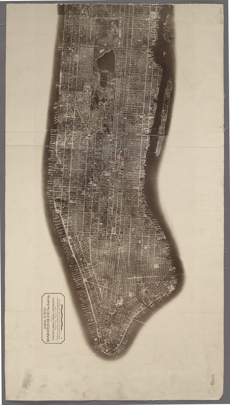 Aerial Survey. Manhattan Island, New York City. Made by Fairchild Aerial Camera Corporation. August 4, 1921.
