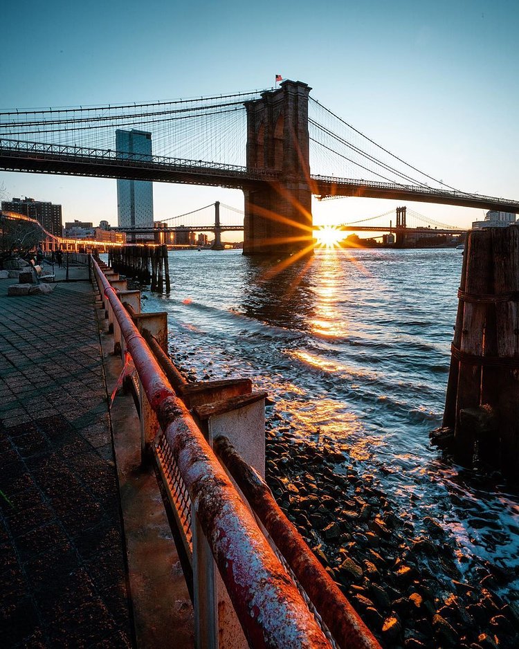 Sunrise over Brooklyn and Manhattan Bridges, New York