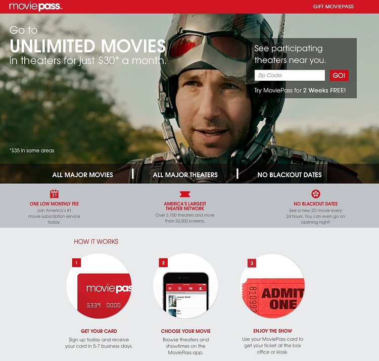 Moviepass Offers Unlimited Movies in Theaters for Just $35 a Month