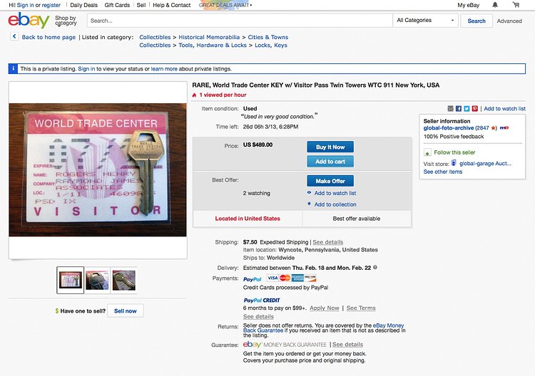 RARE, World Trade Center KEY w/ Visitor Pass Twin Towers WTC 911 New York, USA