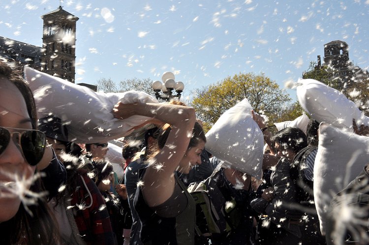 feathers | April 8, 2012:  Pillow Fight 2012, Washington Sq. Park, NYC