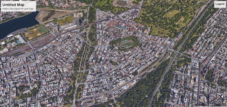 Norwood, the Bronx. Norwood used to be a famous Irish enclave, however today it is mostly Hispanic. It has an interesting triangle shape, and is located right at the border of the city, showing how dense NYC is all the way to its very edges.