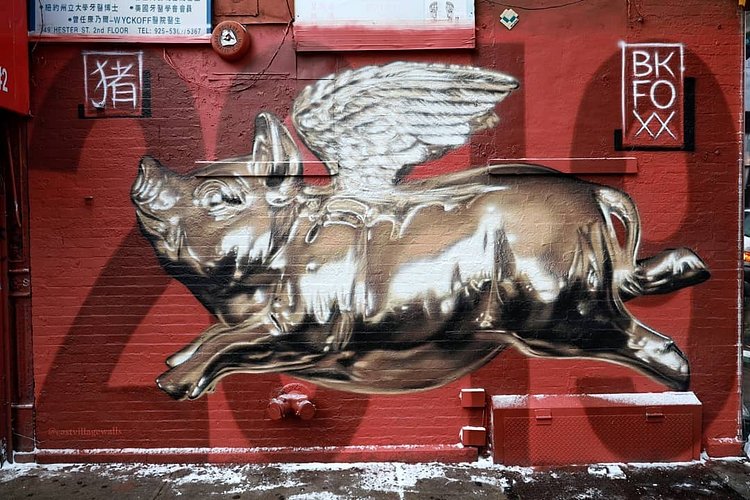 May all your pigs fly in 2019

it's the Year of the Pig!  #LunarNewYear 2019
freehand spray in Chinatown NY, 149 Hester St

thanks to @eastvillagewalls for the spot
photos by @just_a_spectator
#noprojector