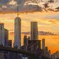 Sunset over Lower Manhattan and Brooklyn Bridge