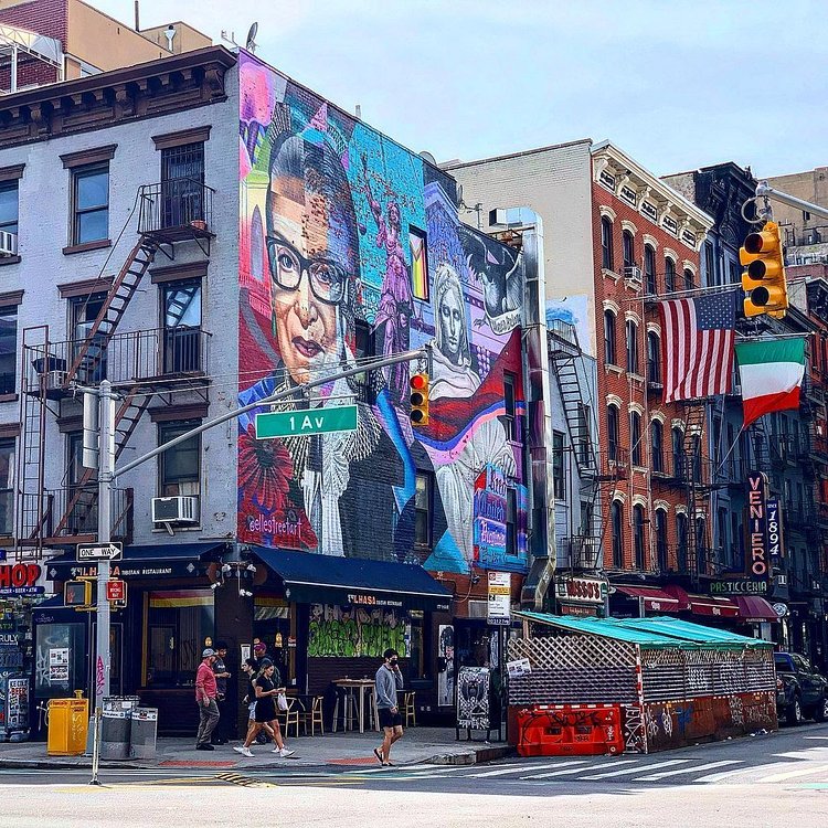 Ruth Bader Ginsburg Mural - Elle, 11th Street and 1st Avenue, East Village, Manhattan