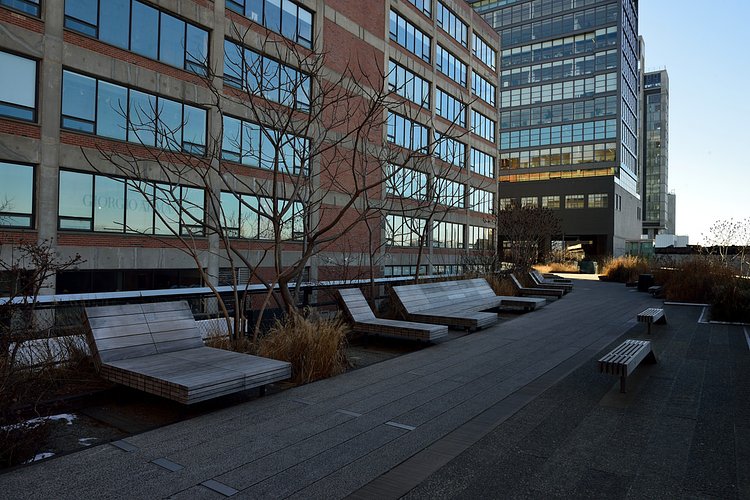 Winter Beach Chairs | A January morning view of the Diller Von Furstenberg Sundeck And Water Feature. The water is turned off now.