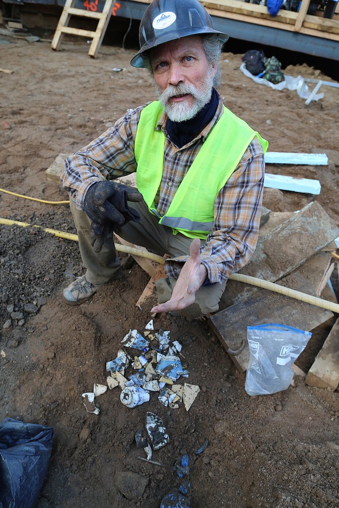 Scott Jordan with some of the find from the privy dig underneath the site of the former Bereket Turkish kebab restaurant.