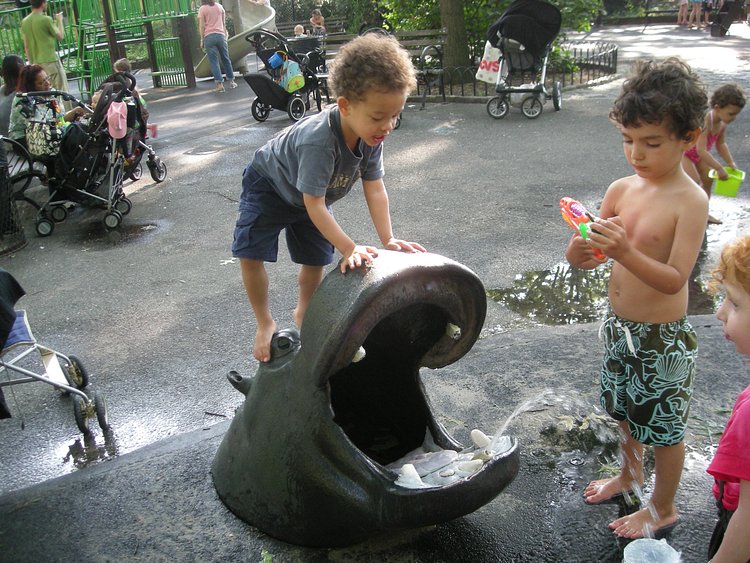 DSCN1823 | Kai on hippo's head at Hippo Playground in Riverside Park, 6/18/10