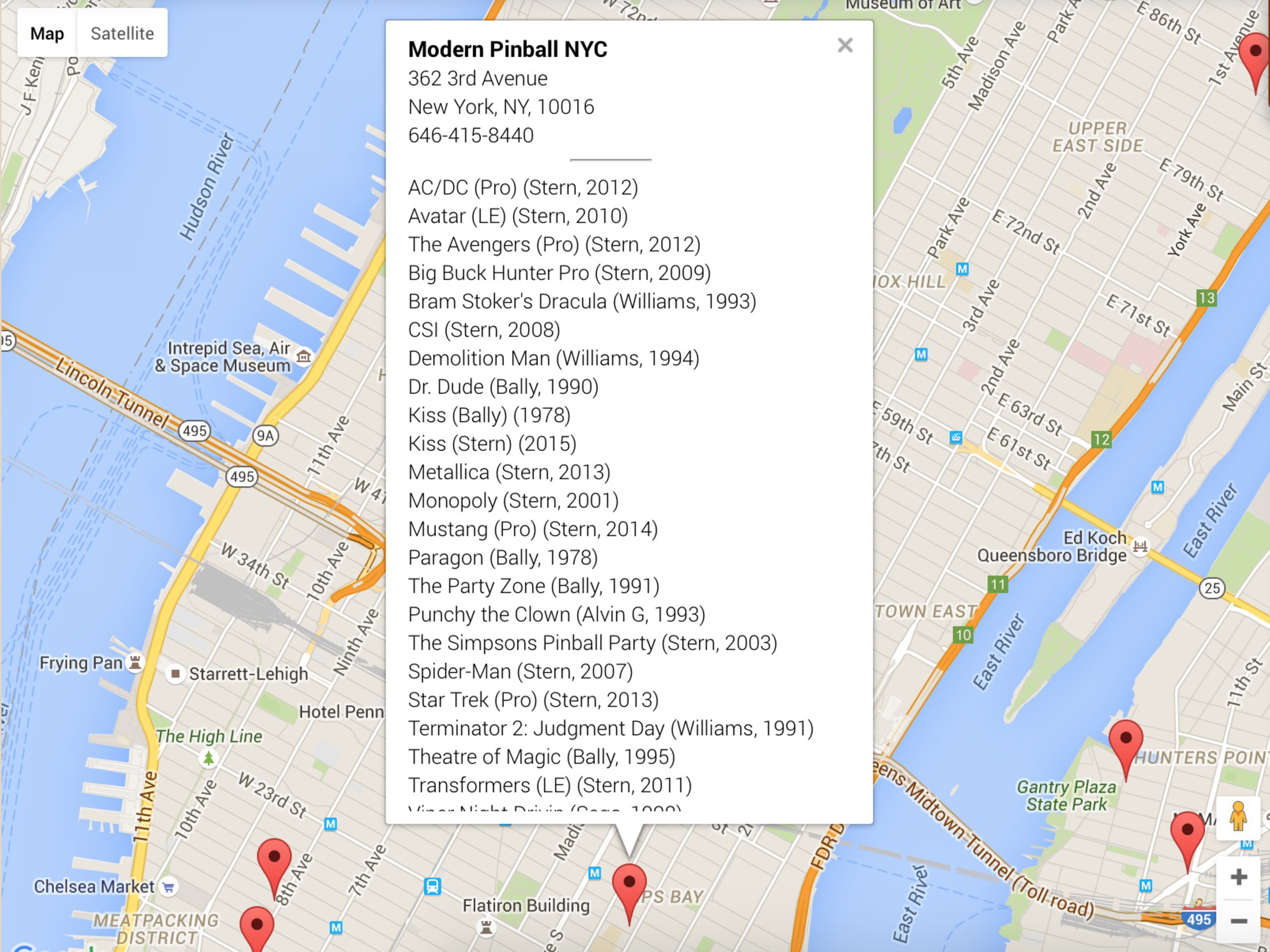 Interactive Map of Every Publicly Accessible Pinball Machine in New York City Viewing NYC