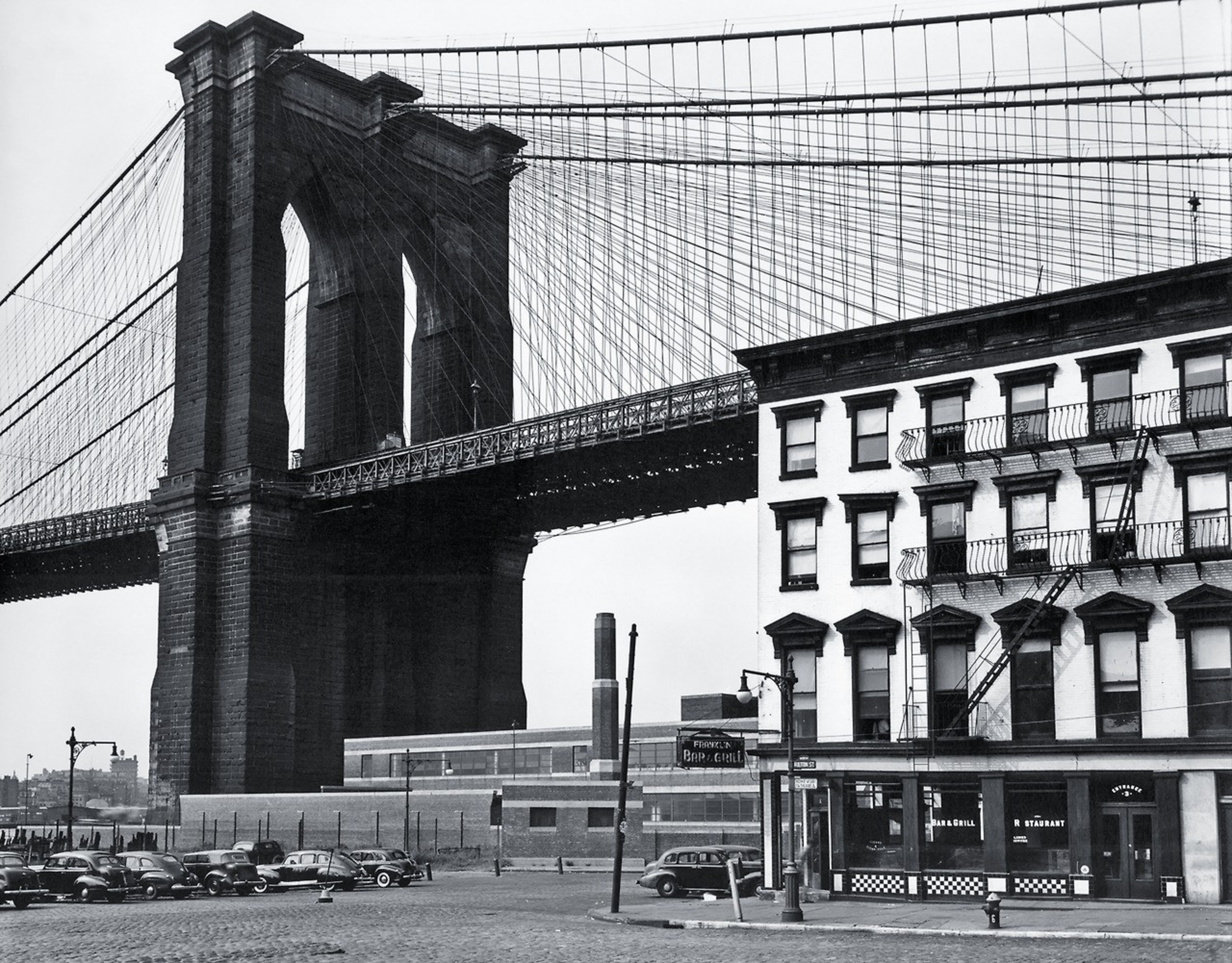 Vintage Photograph Under the Brooklyn Bridge Circa 1946 Viewing NYC