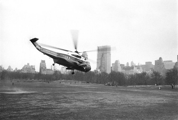 April 4, 1968: The presidential helicopter left Sheep Meadow in Central Park after a sudden surprise visit to attend the ceremonies installing Archbishop Terence J. Cooke at St. Patrick’s Cathedral. “Until last week,” said one girl in the crowd watching across the street from the cathedral, “I would have booed the President. But I’m confused about what’s happened in the last few days. I don’t know what it all means.” Presumably, she was referring to President Johnson’s recent decision not to run to retain office. Later that night, Martin Luther King Jr. was assassinated.“