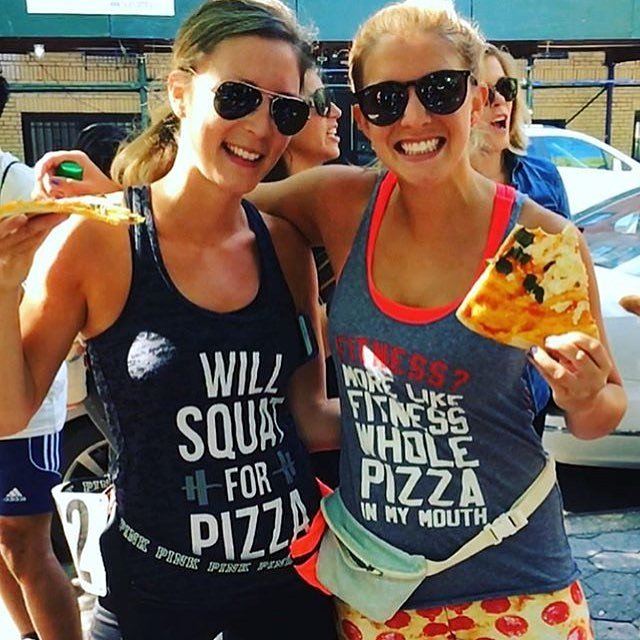 Can you believe that we are just one week away from this year's event?? See you next Sunday! Here's a pic of @lbr0wneyesi and @thepizzamonster1 rocking their slices and pizza tanks from last year's run!