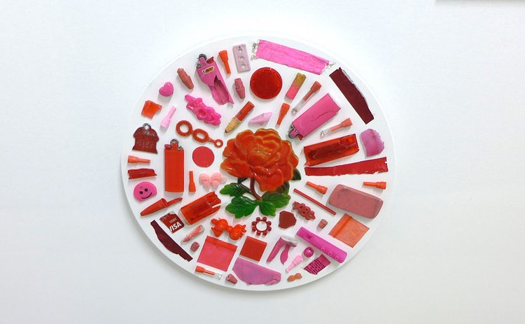 A collage created with Winston’s colorful findings, including lighters and crack viles