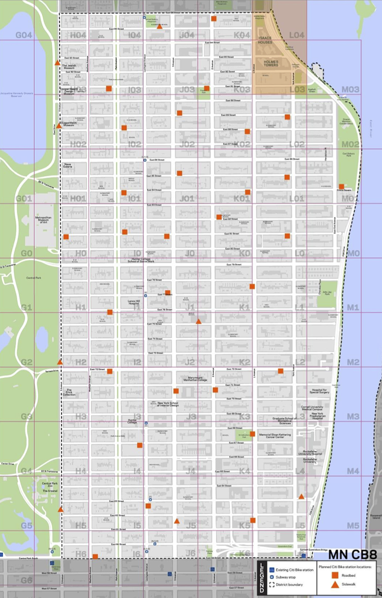 DOT is planning 39 bike-share stations on the Upper East Side between 59th and 96th Streets. Stations below 86th Street could be up and running by late summer or early fall