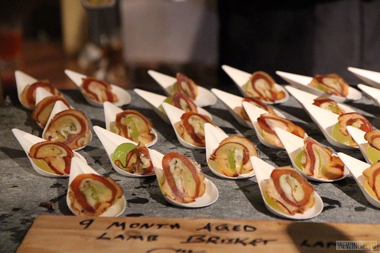 Wandering Que's 9 Month Aged Lamb Brisket Lambcetta | Served atop a compressed melon ball. Brisket King NYC 2016