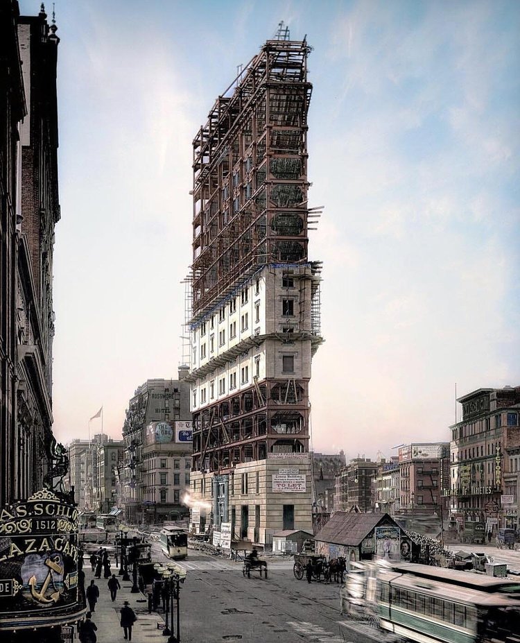 One Times Square under construction in 1903. Colorized
