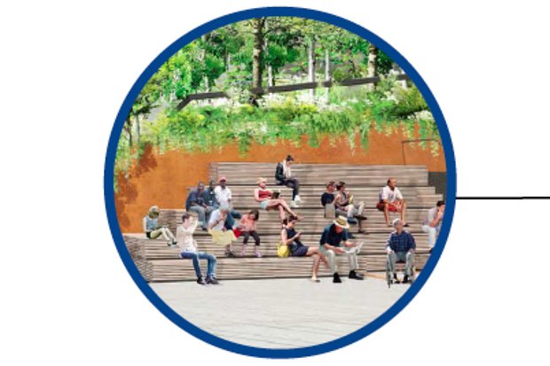 Seating steps along 10th Avenue