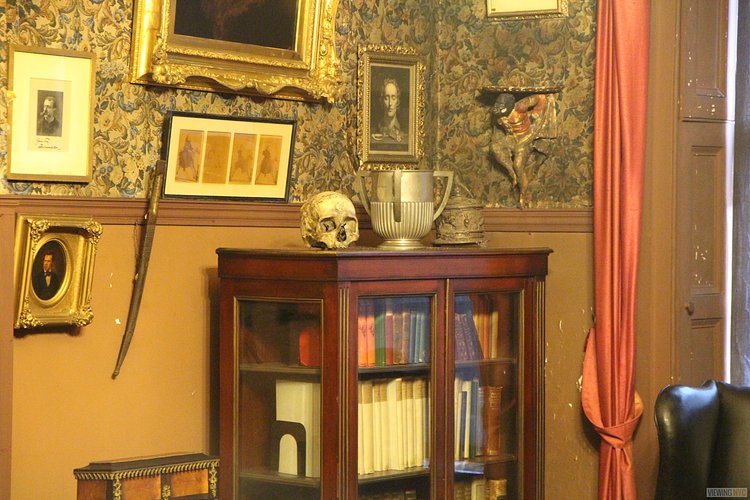 Edwin Booth's Bookcase and Unknown Skull
