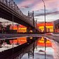 Sunrise over the Ed Koch Queensboro Bridge. Photographed from the Manhattan side on Dec 24, 2017. Manhattan, New York City