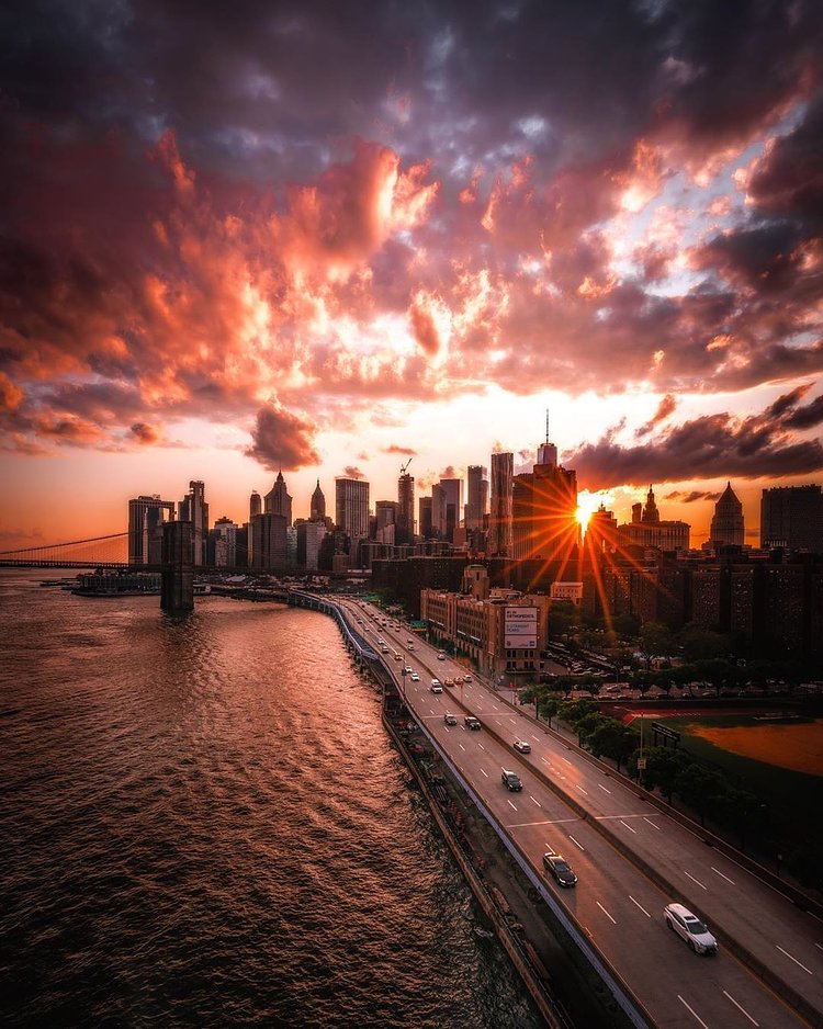 Sunset over Lower Manhattan skyline