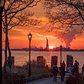 Sunset over Liberty Island from Battery Park, Manhattan