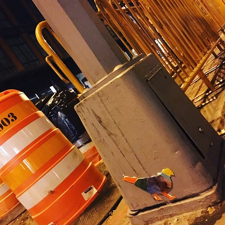 Pigeon 46 - Greenwich St @ Gansevoort St. #pigeon #meatpackingdistrict #nyc #streetlight #orange #original #glass #art #nycstreetart #thestreetsofnyc #wheatpaste #grafitti #urban #tv_streetart_ #design #streetlightpigeon #gbpigeonnyc #gbwashere