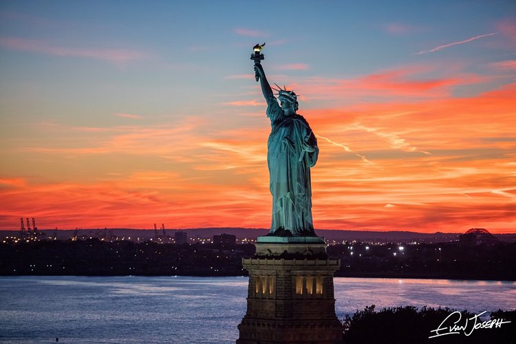 The Statue of Liberty at sunset