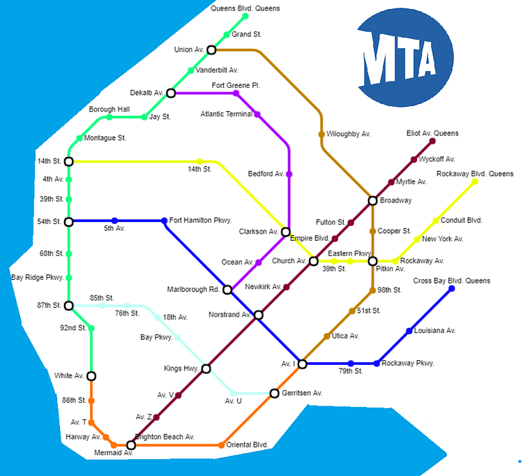 Subway Map of Brooklyn if every Subway Restaurant was a station