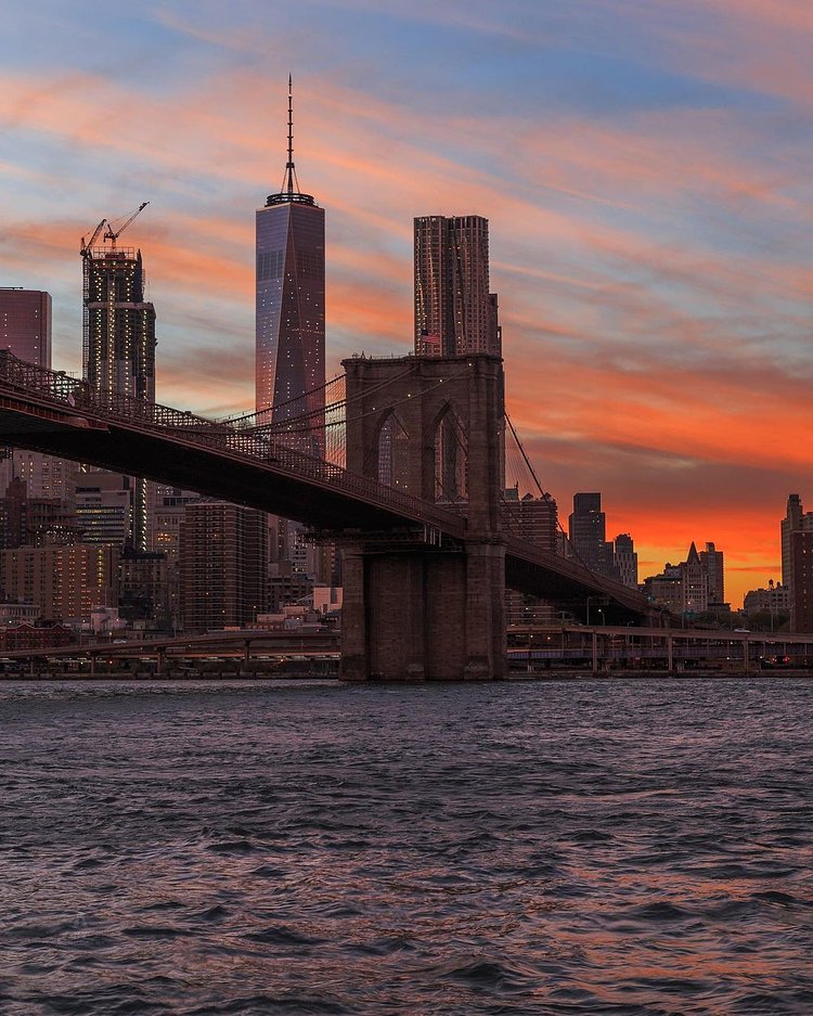 Sunset over Brooklyn Bridge and Lower Manhattan