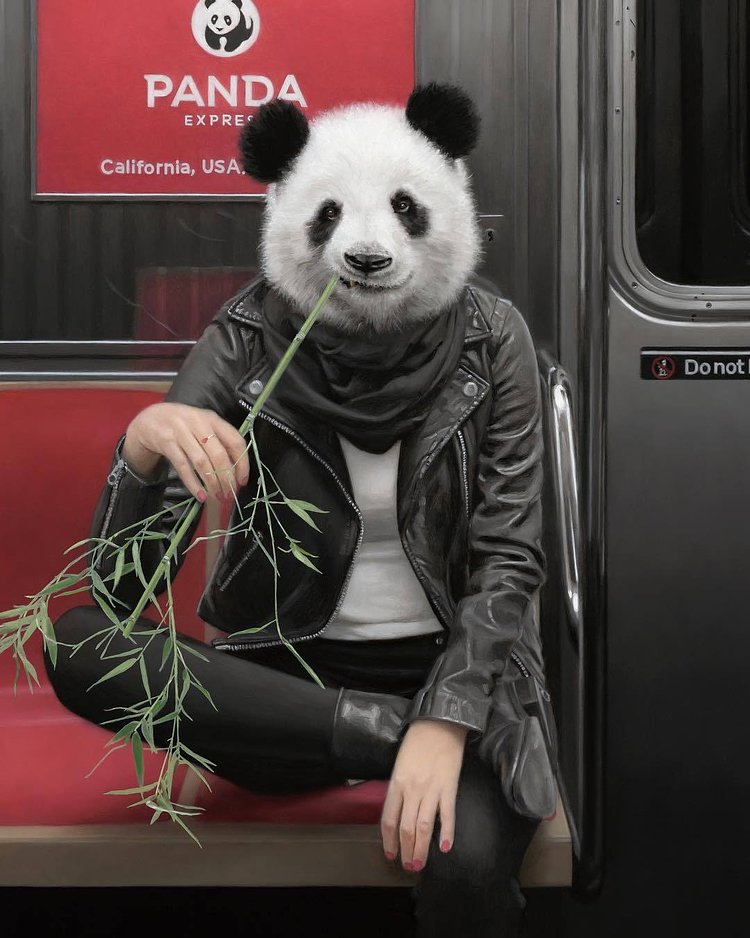 New oil painting ‘The Panda Express’. This is the third piece I’ve done with pandas and they are definitely one of my favorite animals. Fun panda fact: they eat 20 to 30 pounds of bamboo a day! It takes a lot of bamboo to stay this adorable. 🐼🐼🐼