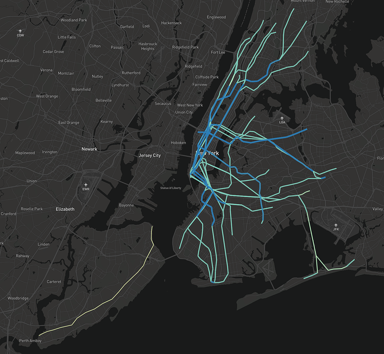 New York City Transit Frequency Map (screenshot)