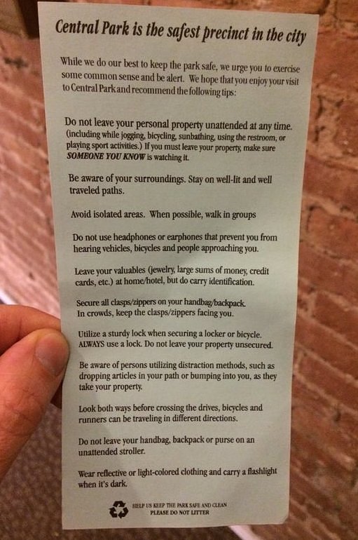 Central Park is the Safest precinct in the city