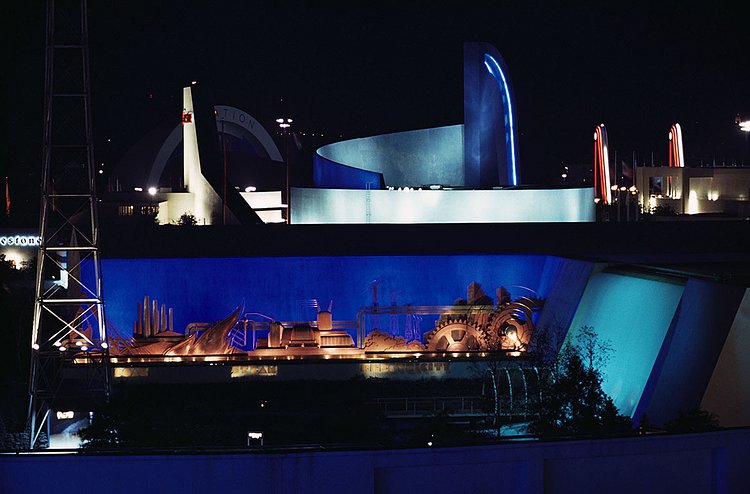 The Electric Utilities Pavilion at night.