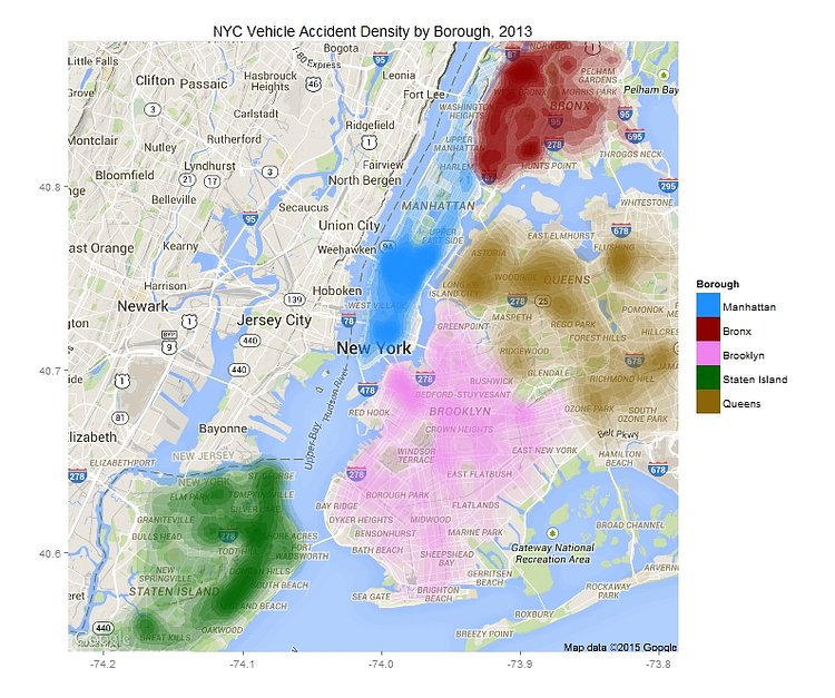 NYC Vehicle Accident Density by Borough, 2013