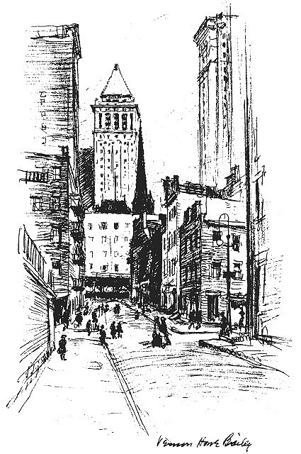 “Contrasts – the Bankers Trust and the Down Town Tenement, with Trinity’s spire in the middle distance.” Electrical New York (1916)